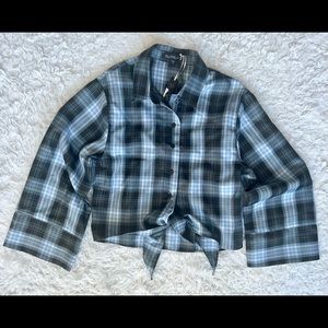 Super modern plaid crop blouse wide sleeves Brand New with tags - Womens Size S